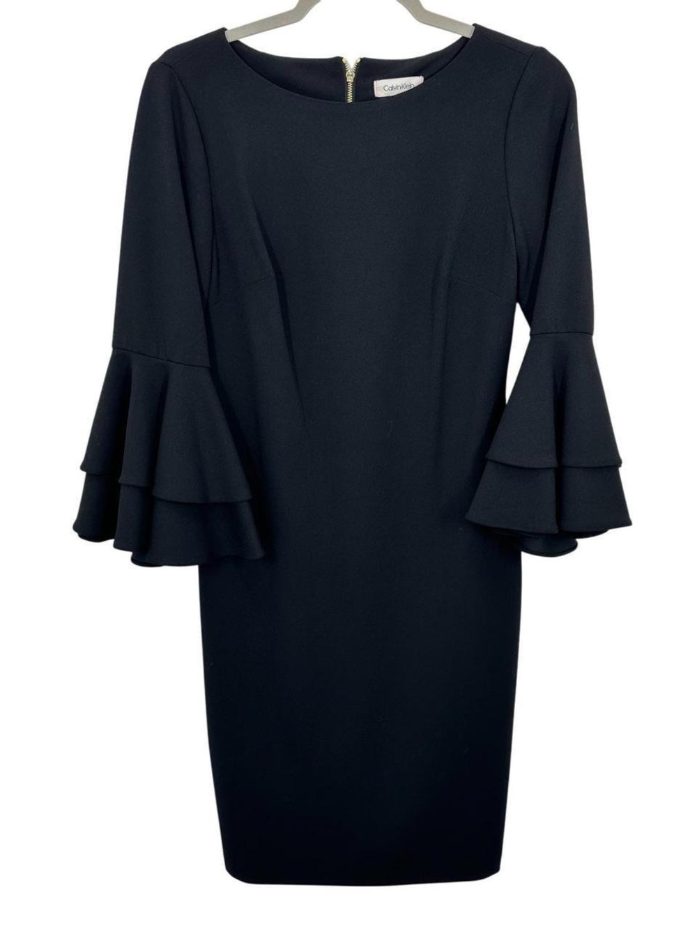 ✨ NWT Calvin Klein Black Long-Sleeve Sheath Dress with Tiered Bell Sleeves